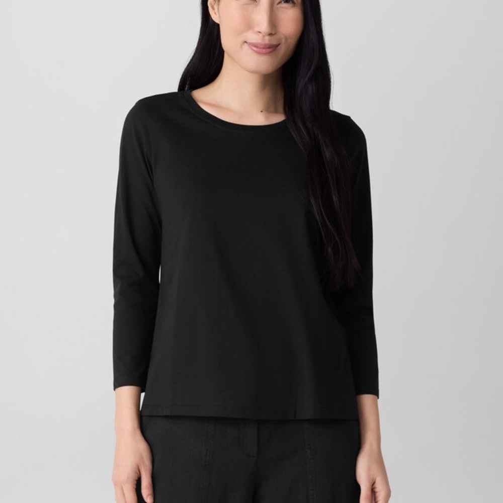 Eileen Fisher Organic Pima Cotton 3/4 Sleeve Tee – Size M Black